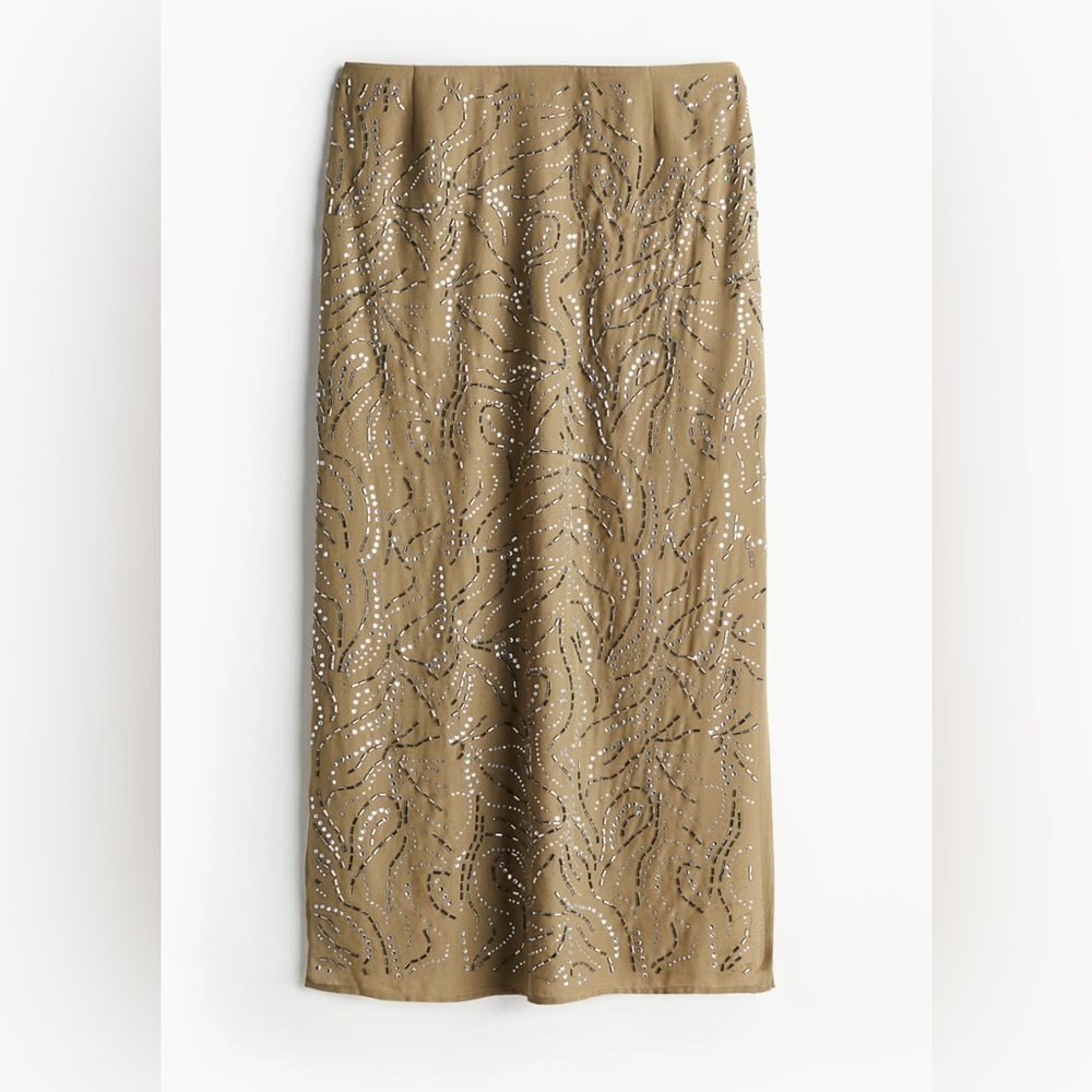 NWT H&M Edition Rhinestone Embellished Skirt in Khaki Green